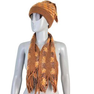 Retro Crochet Scarf Beanie Cap Set Women One Size Winter Accessories Outdoors